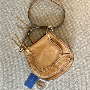 Rebecca Minkoff Women's Tan Vanity Small Nubuck Leather Saddle Bag Crossbody